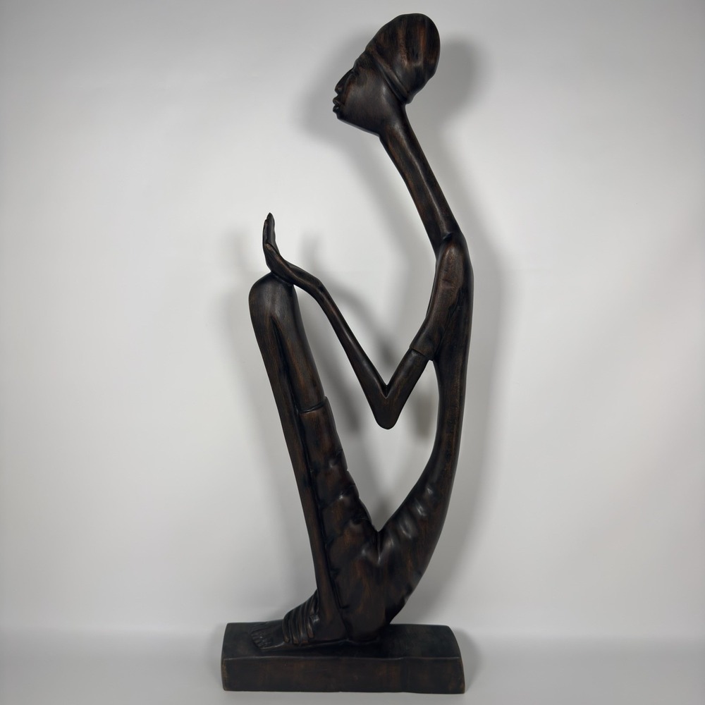 Vintage Francois Sanon Carved Wood Sculpture Figure Haitian Signed Mid-Century